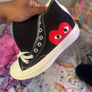 Converse Play Sneakers Black and White Sneakers with Red Heart W size 7.5 M  5.5